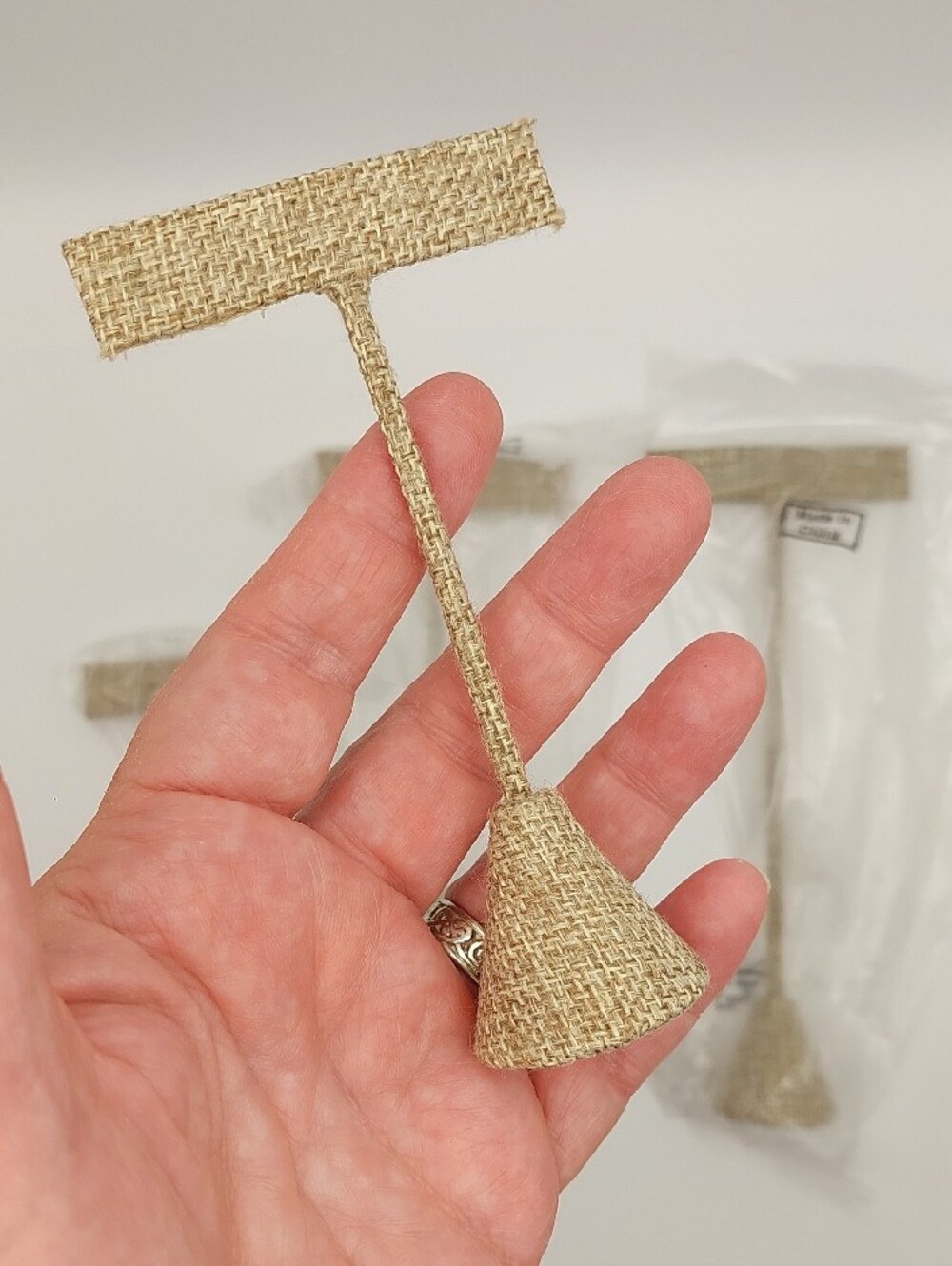 Burlap T-Stand Earring Jewelry Display Trio - Natural Beige NIP NWT
